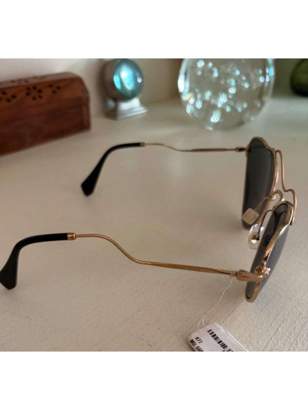 NWT Women's Miu Miu Oversized Butterfly Sunglasses Antique Gold Frame Gray Lens - Picture 4 of 11